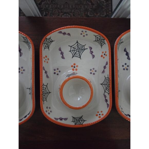 (3) Temp-tations Halloween Dip Plates 6.75" Stoneware Seasonal by Tara - Picture 3 of 7